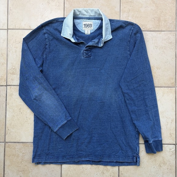 GAP Other - Gap Rugby‎ Shirt Mens Large Tall Blue Indigo Denim Polo Distressed Faded Grunge